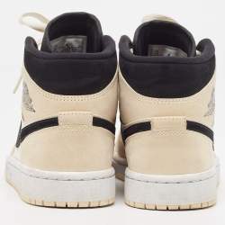 Pre Owned Air Jordans Beige/Black Nubuck Leather Jordan 1 Mid Barely Orange Sneakers Size 36