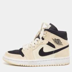 Pre Owned Air Jordans Beige/Black Nubuck Leather Jordan 1 Mid Barely Orange Sneakers Size 36