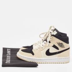 Pre Owned Air Jordans Beige/Black Nubuck Leather Jordan 1 Mid Barely Orange Sneakers Size 36