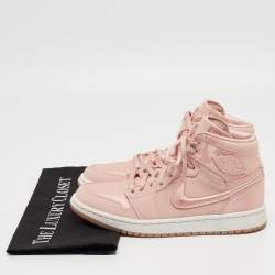 Pre Owned Air Jordans Pink Satin and Suede Air Jordan 1 High Top Sneakers Size 39