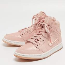 Pre Owned Air Jordans Pink Satin and Suede Air Jordan 1 High Top Sneakers Size 39
