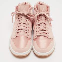 Pre Owned Air Jordans Pink Satin and Suede Air Jordan 1 High Top Sneakers Size 39
