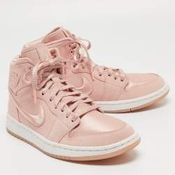 Pre Owned Air Jordans Pink Satin and Suede Air Jordan 1 High Top Sneakers Size 39