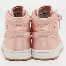 Pre Owned Air Jordans Pink Satin and Suede Air Jordan 1 High Top Sneakers Size 39