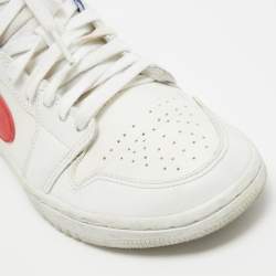 مملوكة مسبقًا Air Jordans Tricolor Leather Air Jordan 1 Mid White Blue Red Sneakers Size 37.5