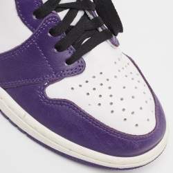 Pre Owned Air Jordans Purple/White Leather Jordan 1 Retro High Court Sneakers Size 41