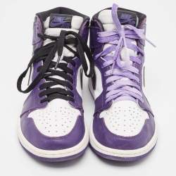 Pre Owned Air Jordans Purple/White Leather Jordan 1 Retro High Court Sneakers Size 41