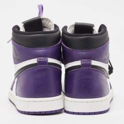 Pre Owned Air Jordans Purple/White Leather Jordan 1 Retro High Court Sneakers Size 41