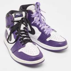 Pre Owned Air Jordans Purple/White Leather Jordan 1 Retro High Court Sneakers Size 41