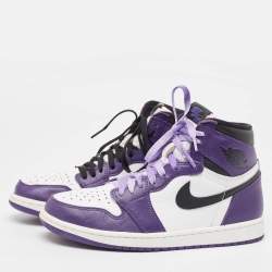 Pre Owned Air Jordans Purple/White Leather Jordan 1 Retro High Court Sneakers Size 41