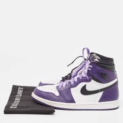 Pre Owned Air Jordans Purple/White Leather Jordan 1 Retro High Court Sneakers Size 41