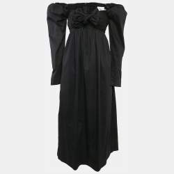 Aje Black Cotton Bow Detail Off-Shoulder Midi Dress XS