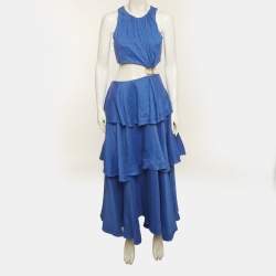 مملوكة مسبقًا Aje Blue Linen Blend Wave Cut Out Midi Dress M