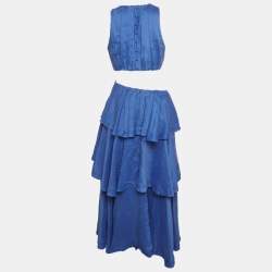 مملوكة مسبقًا Aje Blue Linen Blend Wave Cut Out Midi Dress M