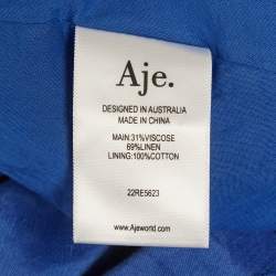 مملوكة مسبقًا Aje Blue Linen Blend Wave Cut Out Midi Dress M