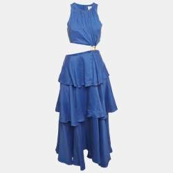 مملوكة مسبقًا Aje Blue Linen Blend Wave Cut Out Midi Dress M