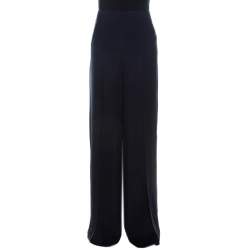 Akris Midnight Blue Silk Layered Fellia Pallazo Pants L