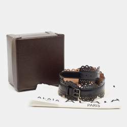 Pre Owned Alaia Black Laser Cut Leather Bustier Belt 75 CM
