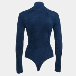 Pre Owned Alaia Blue Stretch Velvet High Neck Bodysuit S
