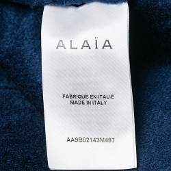 Pre Owned Alaia Blue Stretch Velvet High Neck Bodysuit S