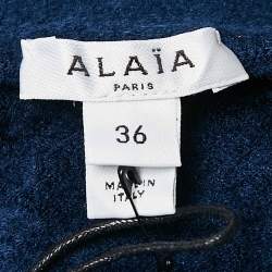 Pre Owned Alaia Blue Stretch Velvet High Neck Bodysuit S
