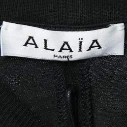 Pre Owned Alaia Black Logo Embroidered Cotton Wide Sleeve T-Shirt S