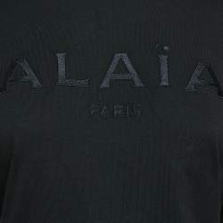Pre Owned Alaia Black Logo Embroidered Cotton Wide Sleeve T-Shirt S