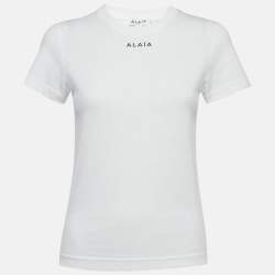 Pre Owned Alaia White Logo Embroidered Cotton T-Shirt S