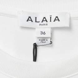 Pre Owned Alaia White Logo Embroidered Cotton T-Shirt S
