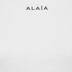 Pre Owned Alaia White Logo Embroidered Cotton T-Shirt S