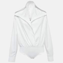 Pre Owned Alaia White Cotton Poplin Hooded Body Shirt XS