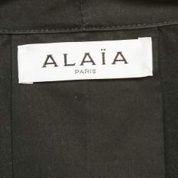 Pre Owned Alaia Black Poplin Japanese Leather Belted Dress S