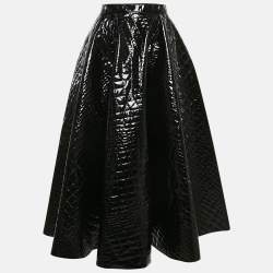 Alaia Black Crocodile Textured Synthetic Midi Skirt L