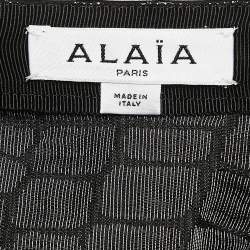 Alaia Black Crocodile Textured Synthetic Midi Skirt L