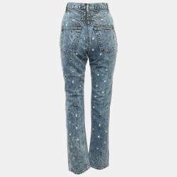 Pre Owned Alaia Blue Washed Denim Eyelet Detail High Rise Jeans M Waist 26"