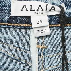 Pre Owned Alaia Blue Washed Denim Eyelet Detail High Rise Jeans M Waist 26"