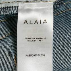 Pre Owned Alaia Blue Washed Denim Eyelet Detail High Rise Jeans M Waist 26"
