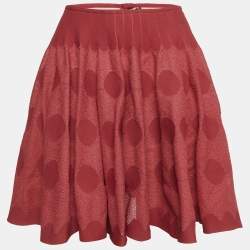 Alaia Red Patterned Knit Mini Skirt M