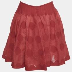 Alaia Red Patterned Knit Mini Skirt M
