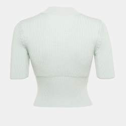 Pre Owned بلوزة قصيرة علاءيا زرقاء باستيل مضلعة مقاس صغير (سمول)