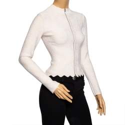 Pre Owned Alaia Cream Jacquard Lurex Knit Zip Front Cardigan S