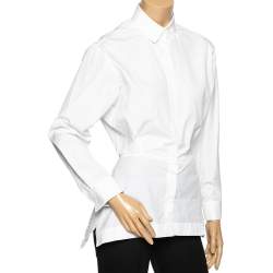 Pre Owned Alaia White Cotton Cinched Waist Embroidered Peplum Detailed Shirt M