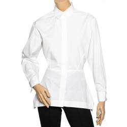 Pre Owned Alaia White Cotton Cinched Waist Embroidered Peplum Detailed Shirt M