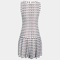 Pre Owned Alaia White Textured Knit Pleated Hem Sleeveless Crew Neck Dress M