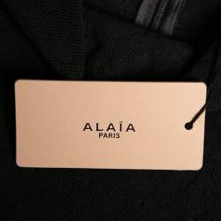 Pre Owned Alaia Black Textured Knit High Neck Pleated Hem Sleeveless Dress M