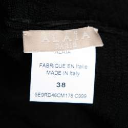 Pre Owned Alaia Black Textured Knit High Neck Pleated Hem Sleeveless Dress M