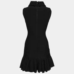 Pre Owned Alaia Black Textured Knit High Neck Pleated Hem Sleeveless Dress M