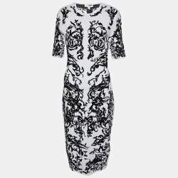 Pre Owned Alaia White Floral Jacquard Knit Midi Dress L
