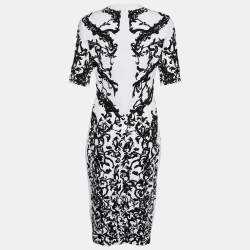 Pre Owned Alaia White Floral Jacquard Knit Midi Dress L