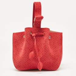 Alaia Red Suede Small Studded Rose Marie Bucket Bag